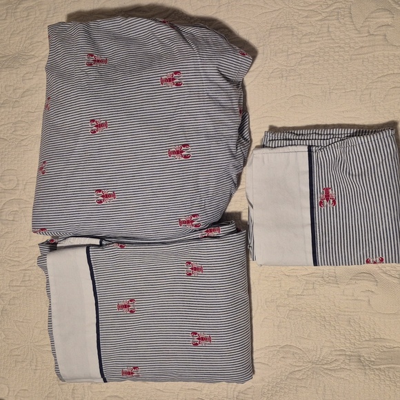 Tommy Hilfiger Aaron the Lobster blue and white stripe sheet set 3 piece set EUC - Picture 1 of 4